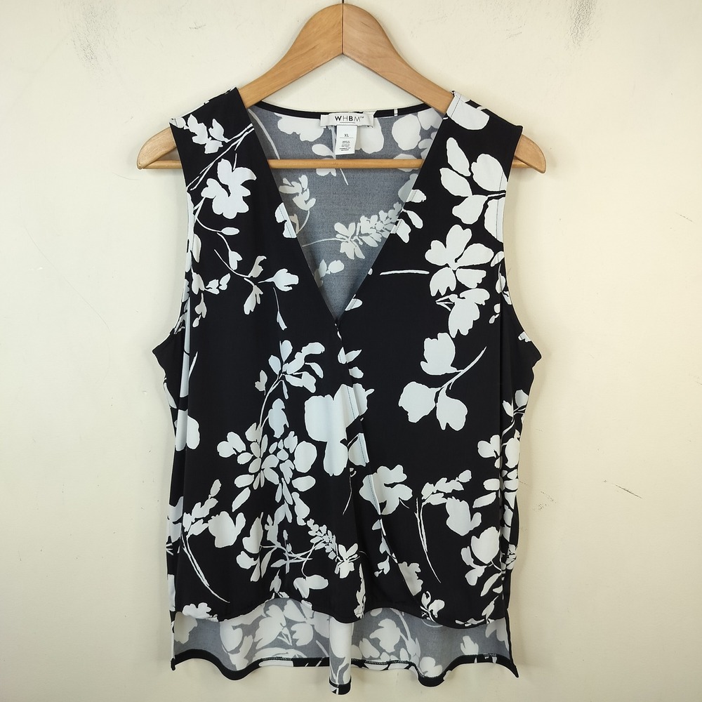 WHBM Floral Faux Wrap Top Women XL Sleeveless High Low Surplice
